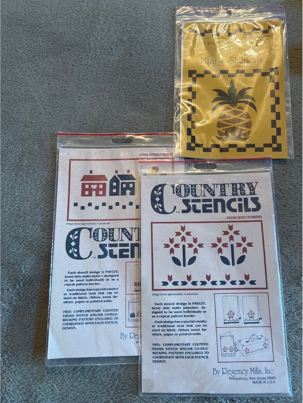 Country Stencils Set of 3 Vintage Quilt and Pineapple Stencs